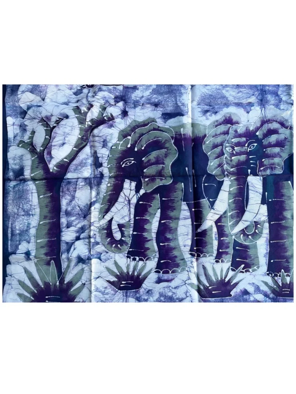 Handmade Elephant Batik Wall Hanging And A Scarf in Indigo and Olive